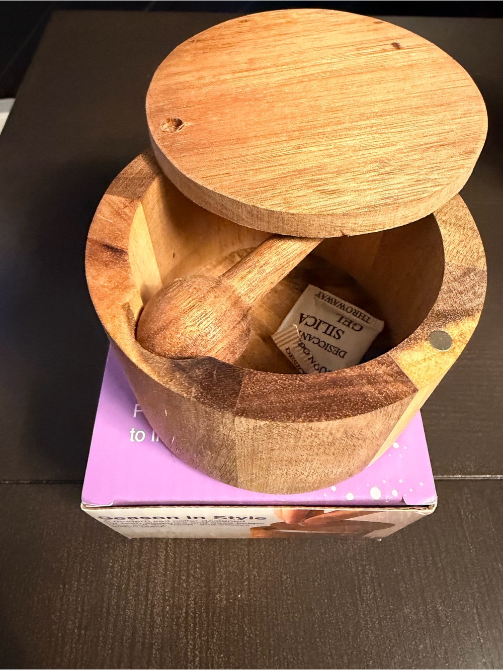 Wooden Salt Cellar with Spoon - Natural Wood